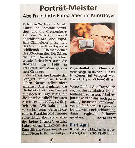 Unser geschäftsführender BRSI Vorstand Dr. Dieter Körner, ermöglicht seinem Freund dem Portrait-Meister Abe Frajndlich, bei der Eröffnung teilzunehmen. Bericht: Münchner Merkur vom 15. Dezember 2023.