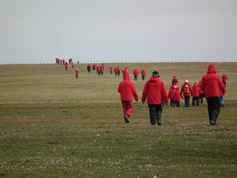 der 1. Landgang auf Bleaker Island in den wundervoll warmen und winddichten geliehenen Parkas