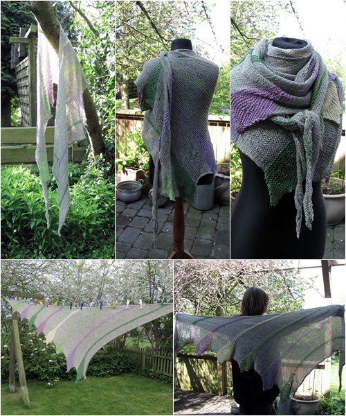 Tuch " Blue Callas " von Drops-Design (Drops 177-15), gestrickt aus 1 1/2 Knäueln "Springtime" und den darin enthaltenen Unis.