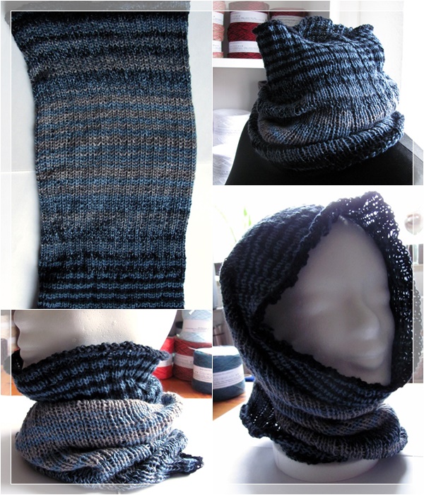 Schlauchschal "Leuchtturmtuch" Wunschwicklung marine-taubenblau u. preussisch blau-zinn / 300m gestrickt mit NS 3,0