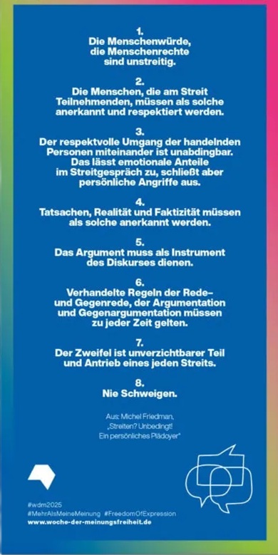 Flyer im Rahmen der Woche zur Meinungsfreiheit erklärt, was faires Streiten bedeutet