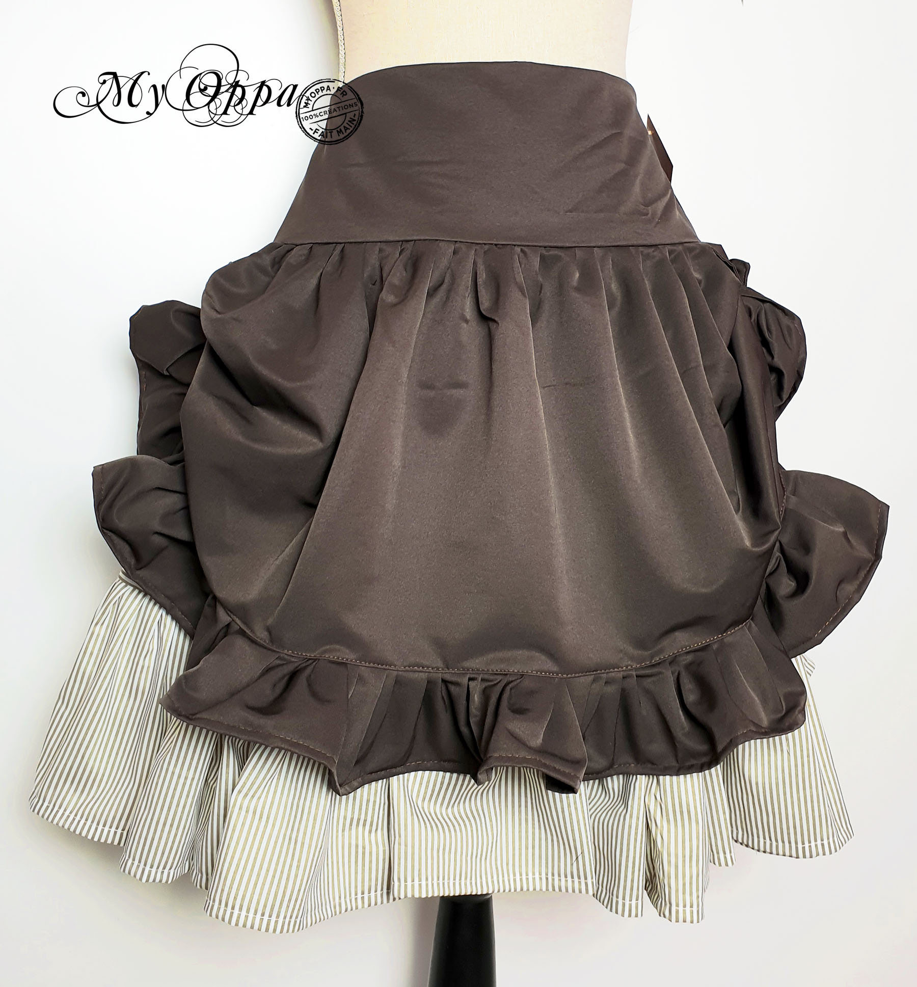 jupe taupe rayée steampunk My oppa Skirt creation