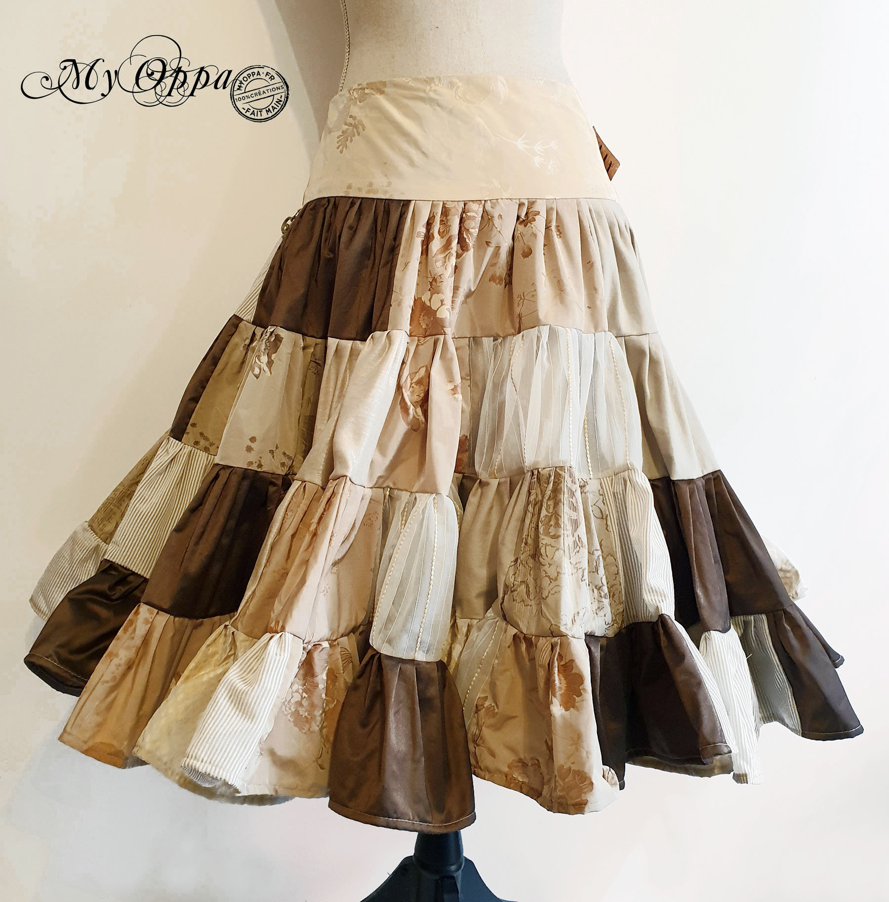 My Oppa creation jupe patchwork Steampunk boheme victorien medieval danse spectacle, Skirt short Bohemian Victorian Dance ethnic