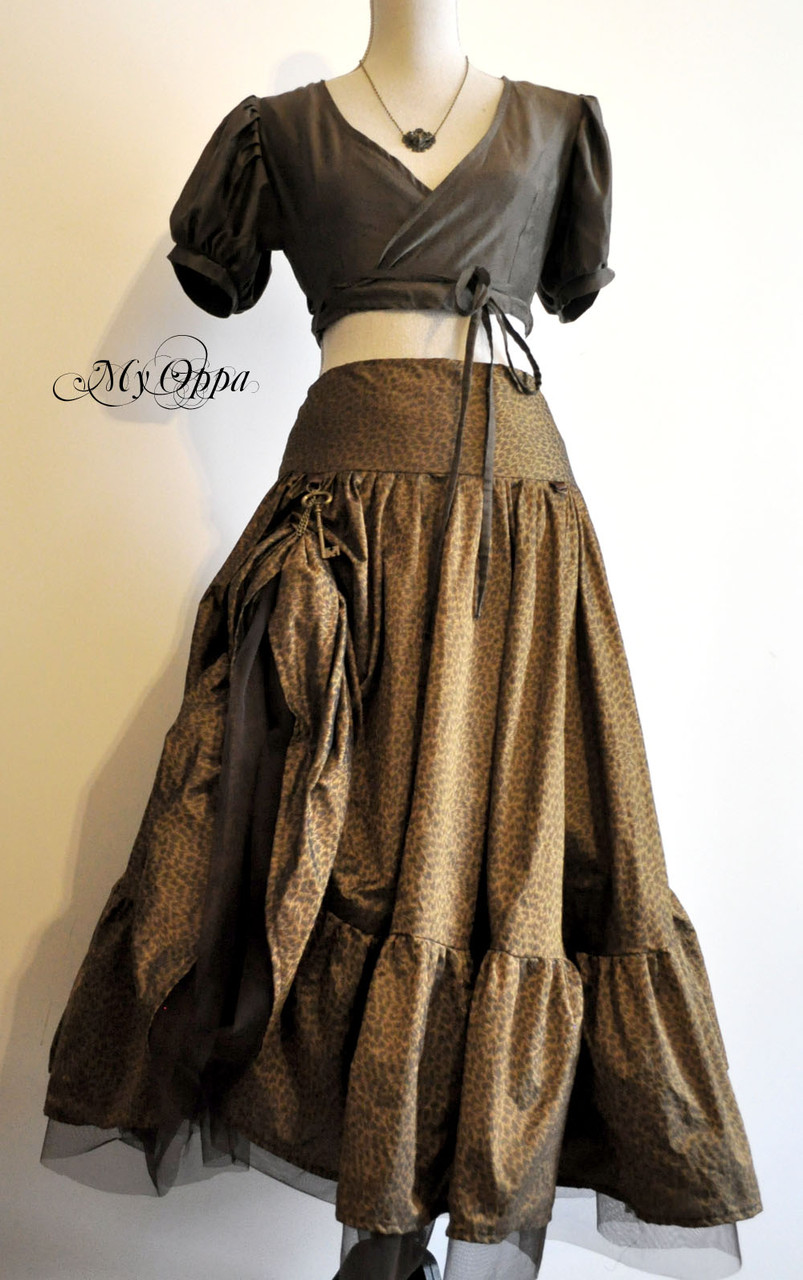 My Oppa creation jupe longue marron relevée Steampunk boheme victorien medieval danse spectacle, Skirt Bohemian Victorian Dance Show