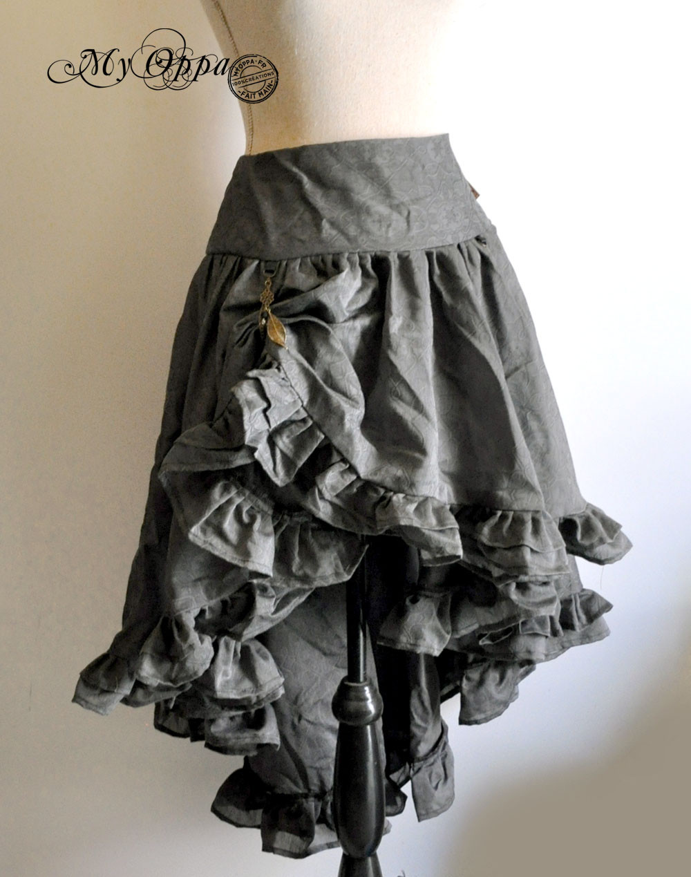 My Oppa creation jupe longue grise relevée Steampunk boheme victorien medieval danse spectacle, Skirt Bohemian Victorian Dance Show