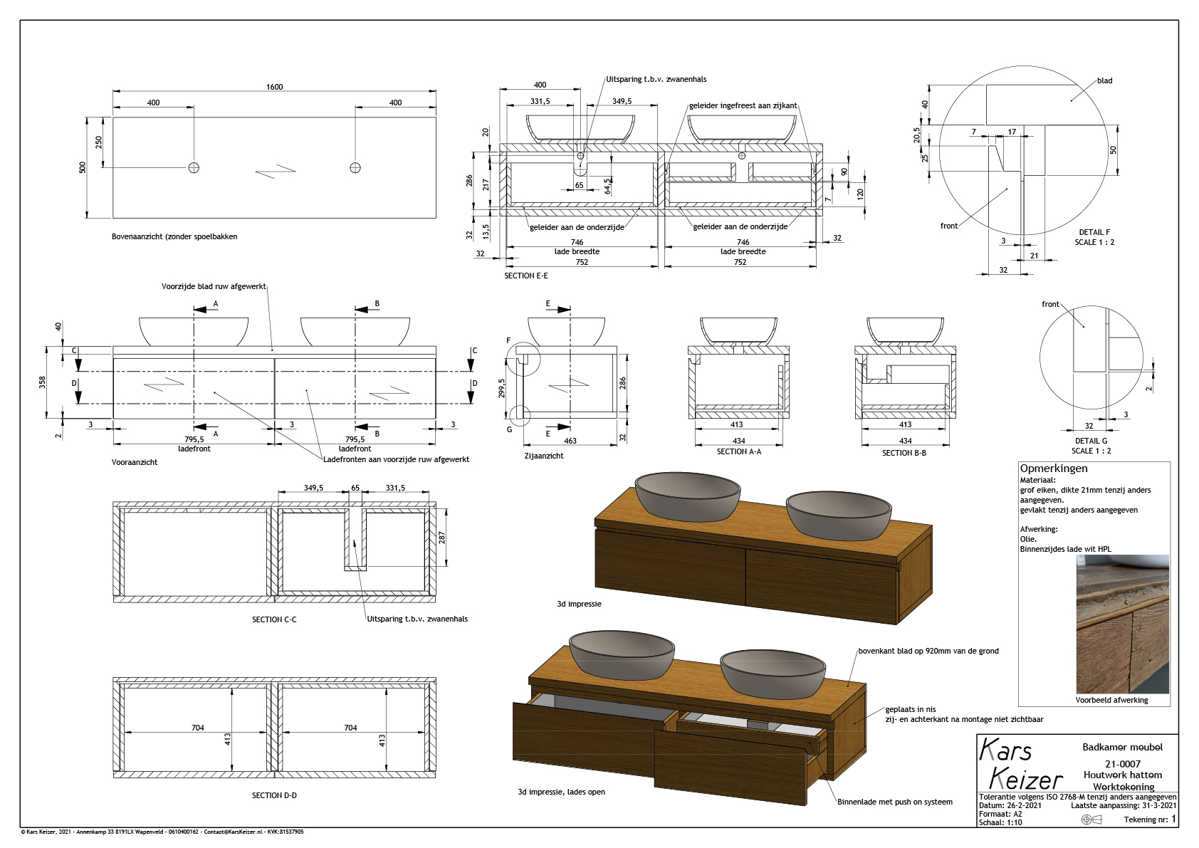 Badkamermeubel werktekening Kars Keizer