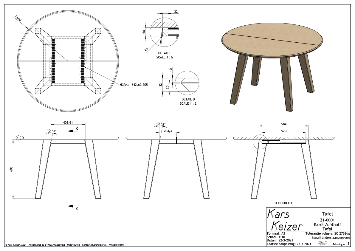 Tafel werktekening Kars Keizer