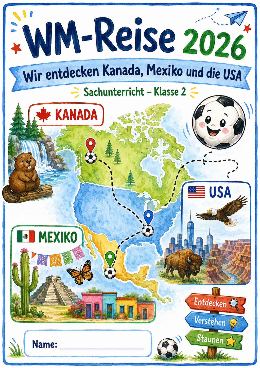 Im Sachunterricht der Klasse 2 reisen die Kinder zumindest gedanklich nach Nordamerika.