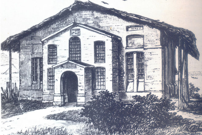 La première église chrétienne Bethel ou Maison de Dieu édifiée en 1847 à Cameroon Towns (ancien nom de Douala) par le pasteur Alfred Saker.