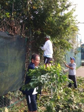 外では剪定作業のラフランス会員