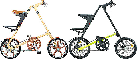 16 Zoll Kunstoffelgen am Strida LT Cream und 18 Zoll Alufelgen am SX Black-NeonYellow