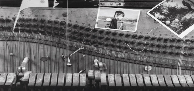 Nam June Paik's prepared piano at his Exposition of Music – Electronic Television, Galerie Parnass, Wuppertal, March 11-20, 1963