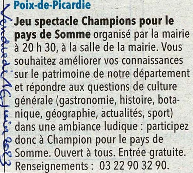 Soirée de Poix de Picardie - Article du Courrier Picard page agenda - 16 juin 2023