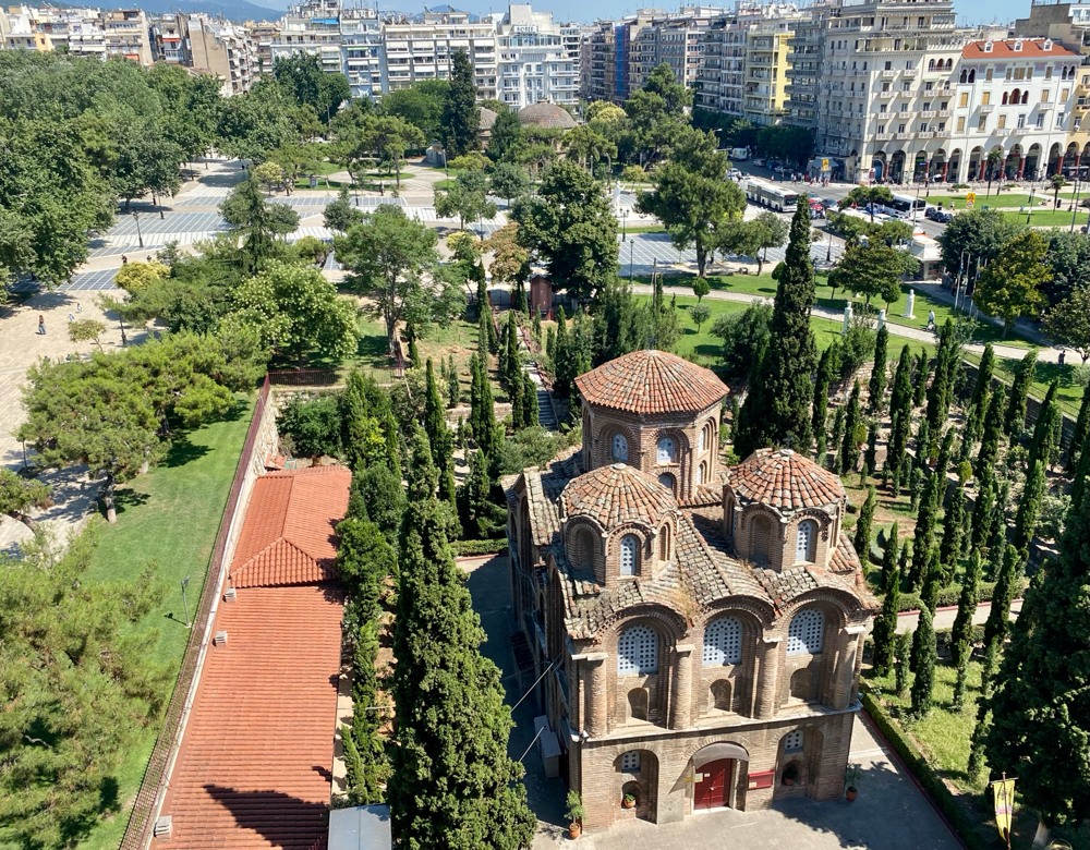 Die Kirche Panagia Chalkeon, fotografiert von der Dachterrasse unseres Hotels