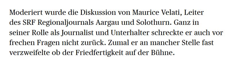 David Rutschmann (Badener Tagblatt, 04.09.2020) über das Podium in Rekingen (Gemeinderat Zurzach).