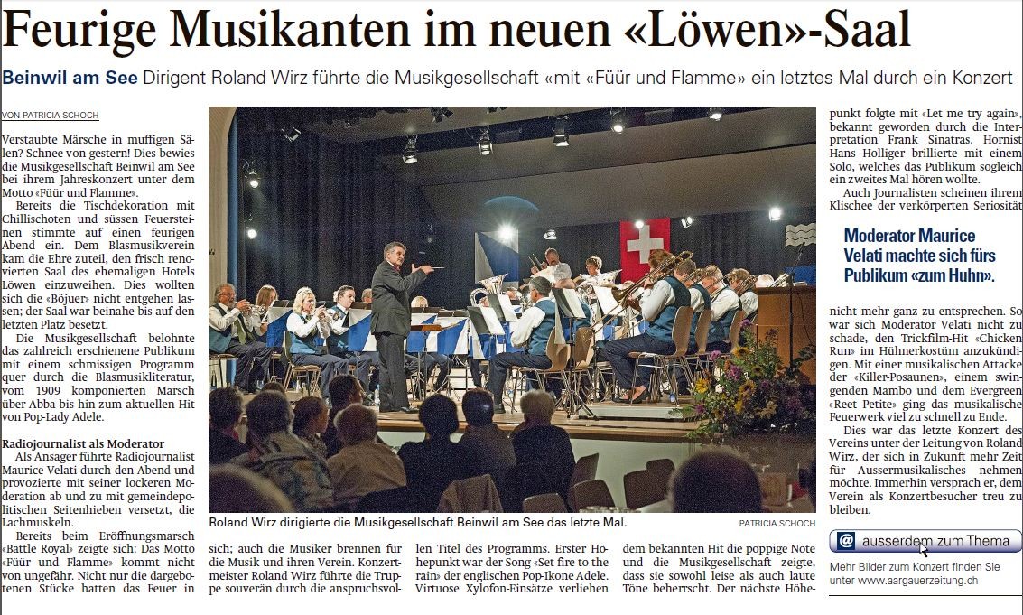 Journalist als Huhn: Für die Musikgesellschaft mache ich mich auch mal zum Affen... oder eben Huhn (Aargauer Zeitung, Oktober 2013)