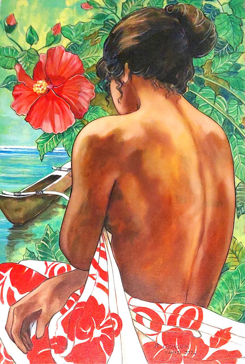 N°13 L'HIBISCUS ROUGE 60X40 HUILE SUR TOILE 2024
