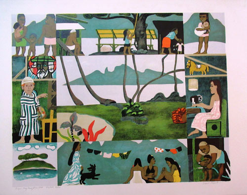 N°3319 - DE SAINT-FRONT Yves (1928 - 2012) - Scène polynésienne de Tahiti (1978) - 63 x 90 - Lithographie signée n°127 sur 300