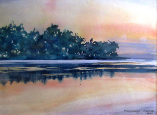 N°3409 - NOGUIER - Coucher de soleil (2010) - 41 x 31 - Aquarelle