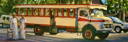 N°531 -Truck et dames en blanc  - 30 x 90 - Huile sur toile