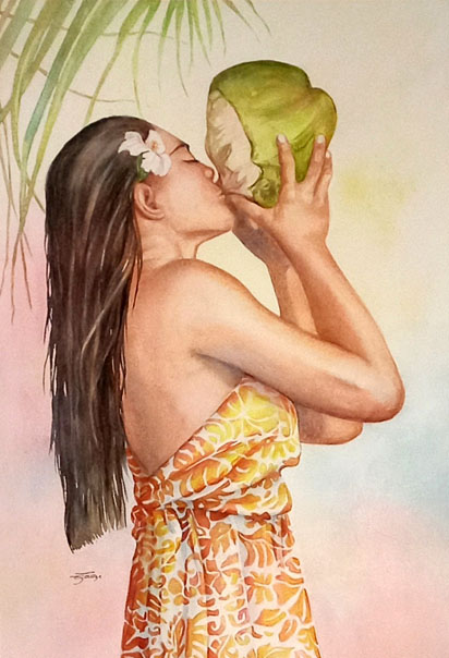 VSO18 TOUZE CATHERINE COCO VERT 51X36 AQUARELLE 2014