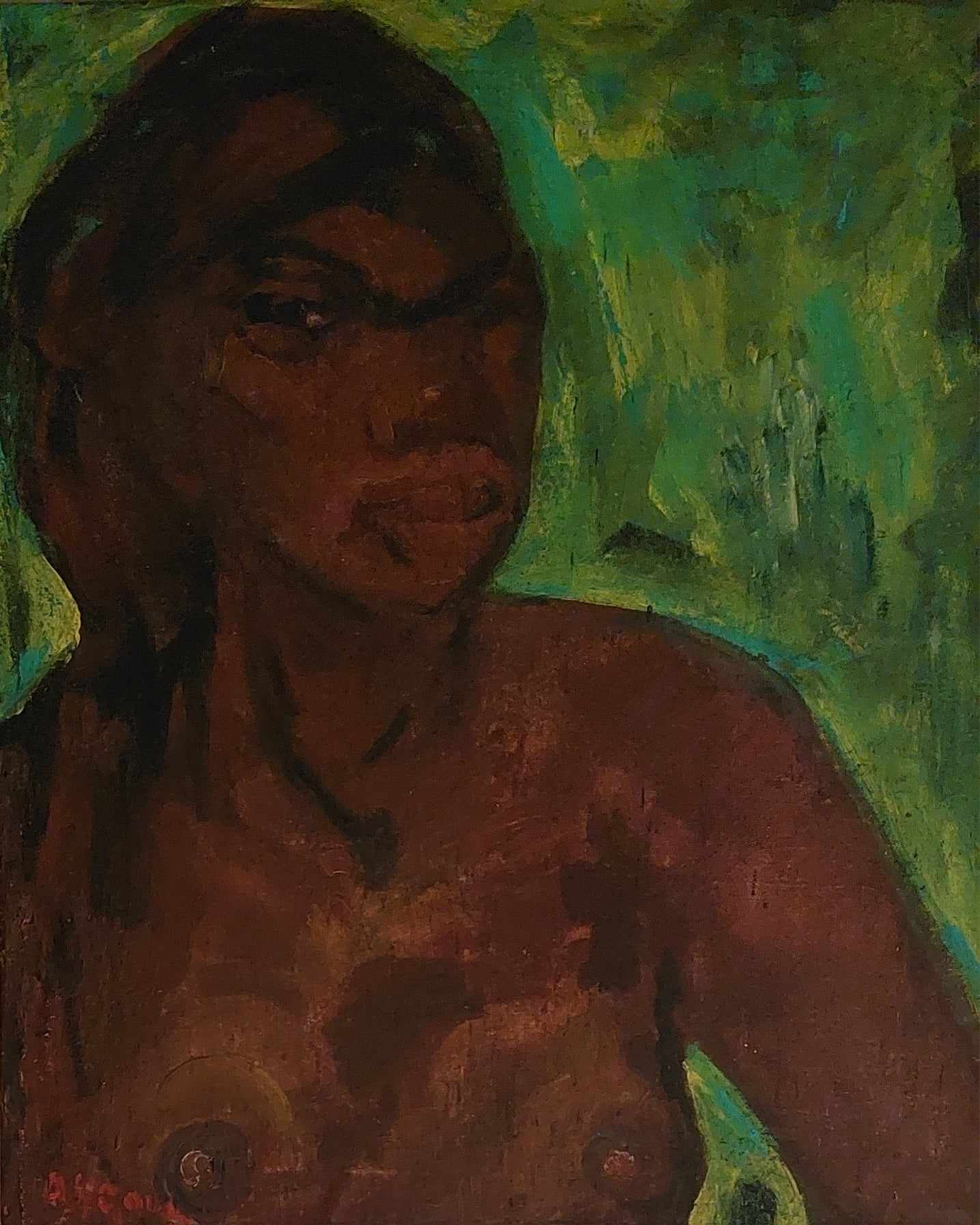N°12 - GOUWE (1875-1965) - "Vahine" aux seins nus - 61 x 50 - Huile sur contreplaqué