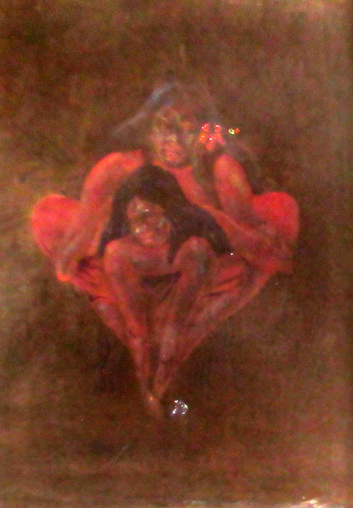 N°3181 - Artiste inconnu - Mère et fille - 79,5 x 60 - Peinture sur velour