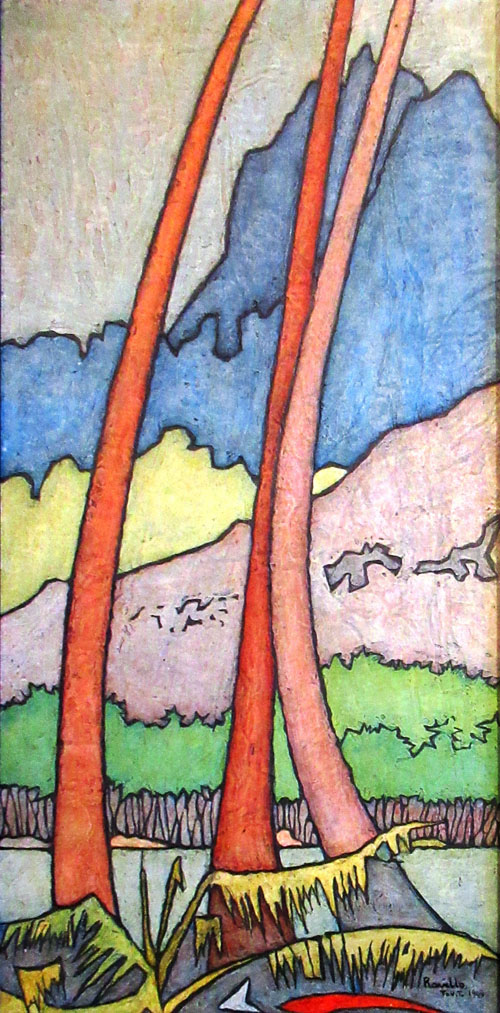 N°3701 - RAVELLO François (1926 - 2001) - Dans la nature (1969) - 80 x 40 - Gouache sur contreplaqué