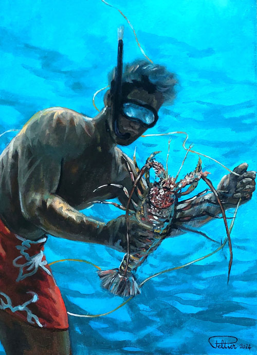 N°37 PECHE A LA LANGOUSTE 63X45 HUILE SUR TOILE 2024  VENDU