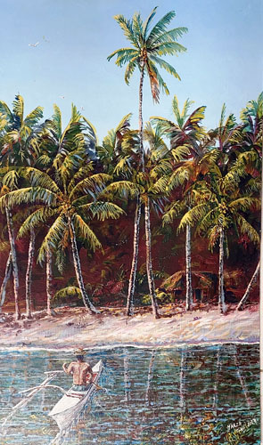 N°4051 - MARZA - Piroguier des Tuamotu (2013) - 69 x 41 - Huile sur contreplaqué