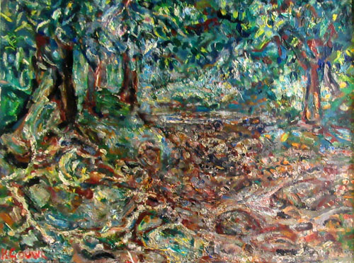 N°3888 - GOUWE Adriaan Herman (1875 - 1965) - Sous-bois à Raiatea (1934) - 50 x 66 - Huile sur toile