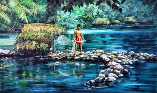 N°11 TAUTAI TAHAHU 46X77 HUILE SUR TOILE 2023  VENDU