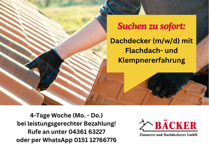 Wir suchen zu sofort Dachdecker