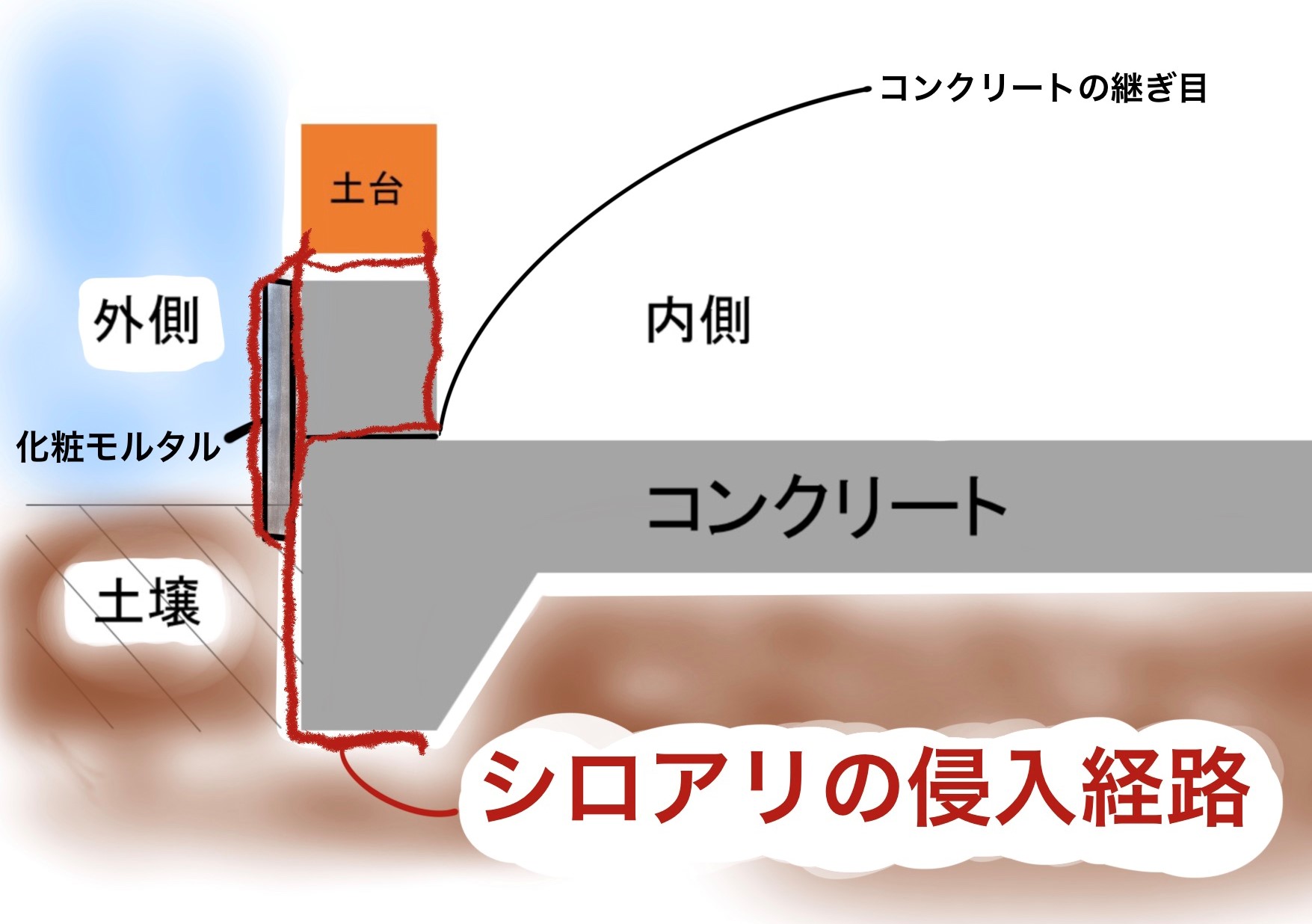 ベタ基礎の住宅での薬剤処理によるシロアリ対策 新潟のシロアリ駆除ならシライ消毒