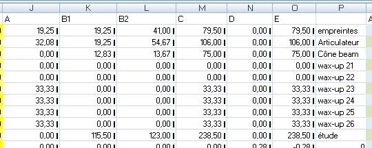 partie centrale du tableur destiné à calculer les honoraires des non-conventionnés