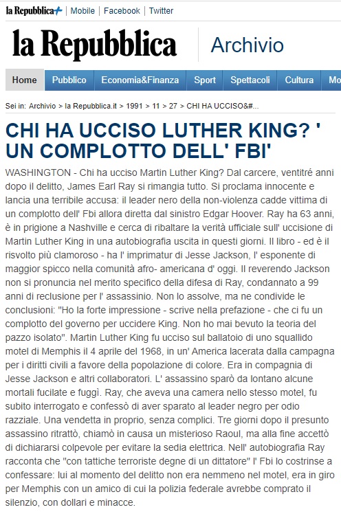 L'articolo apparso su Repubblica.it
