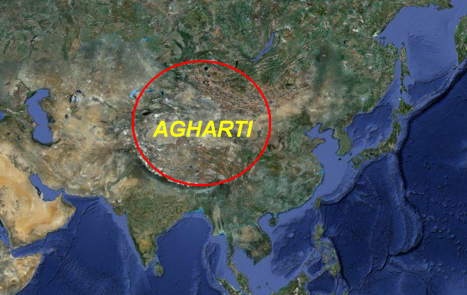  Secondo i resoconti, il cuore di Agharti si trova nell'Asia Centrale, più precisamente tra il deserto del Gobi, le montagne del Tibet e del Nepal.