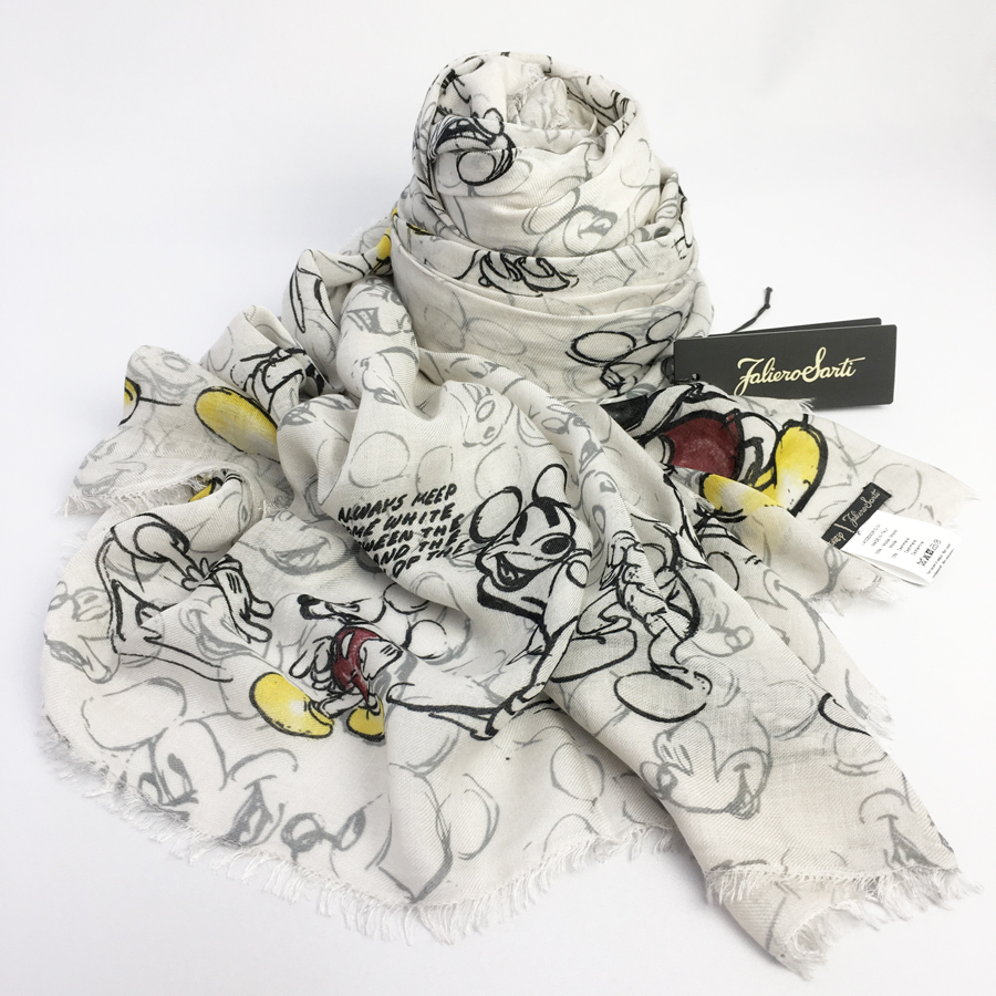 ファリエロサルティ　ディズニー　ミッキー　大判ストール　モダール　カシミヤ　総柄 楽天市場】【Faliero Sarti×Disney】ファリエロサルティ