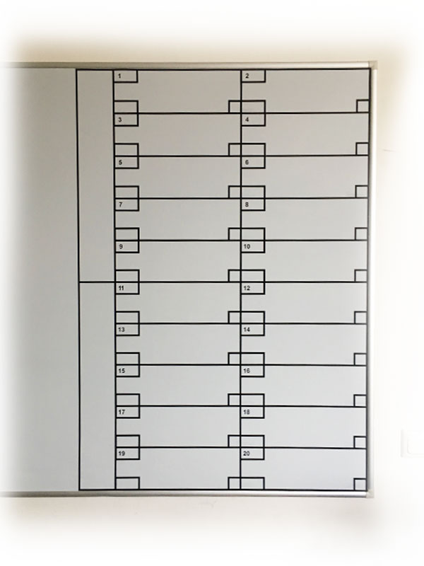 Whiteboard-Beklebung / Unterteilung, wischfest