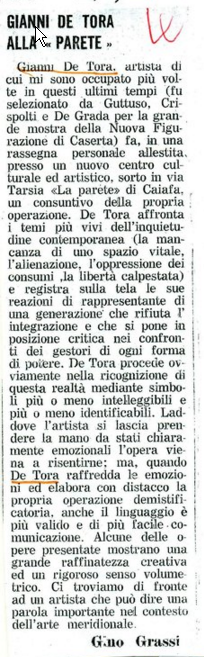 C)Articolo di Gino grassi apparso sul Roma del 18/11/1971 per mostra personale alla galleria La Parete Napoli 1971