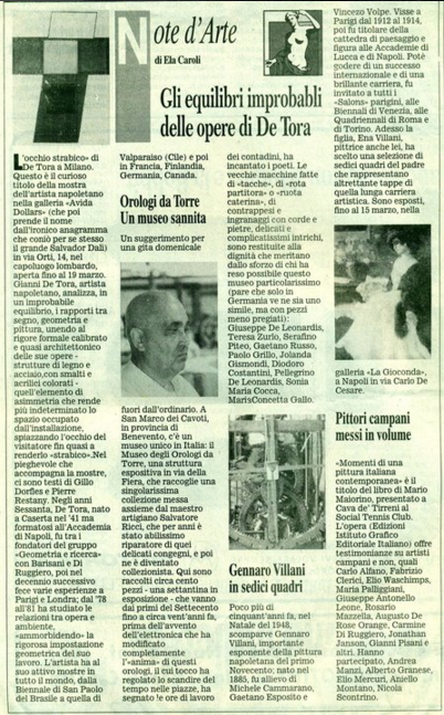 A) Articolo Ela Caroli apparso sul corriere del Mezzogiorno del 11/03/1999 per mostra personale alla galleria Avida Dollars di Milano 1999