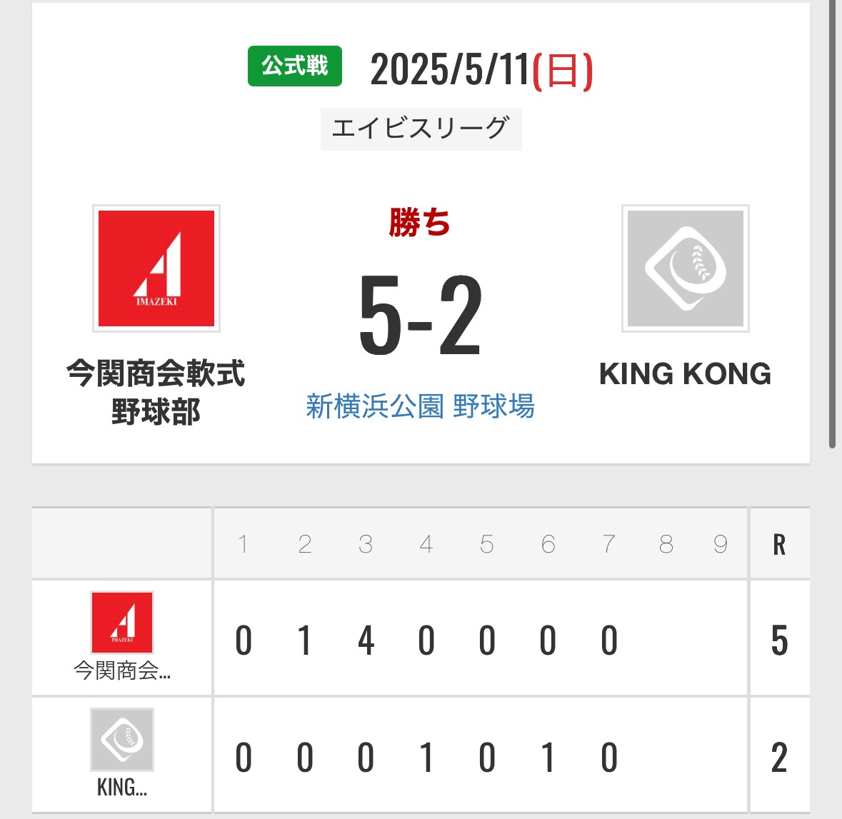 関東エイビスリーグ戦　KING KONG様