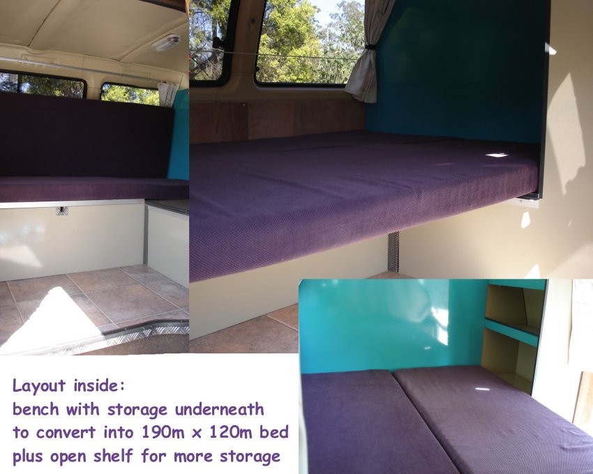 bench convertable to double bed, sleeping north/south