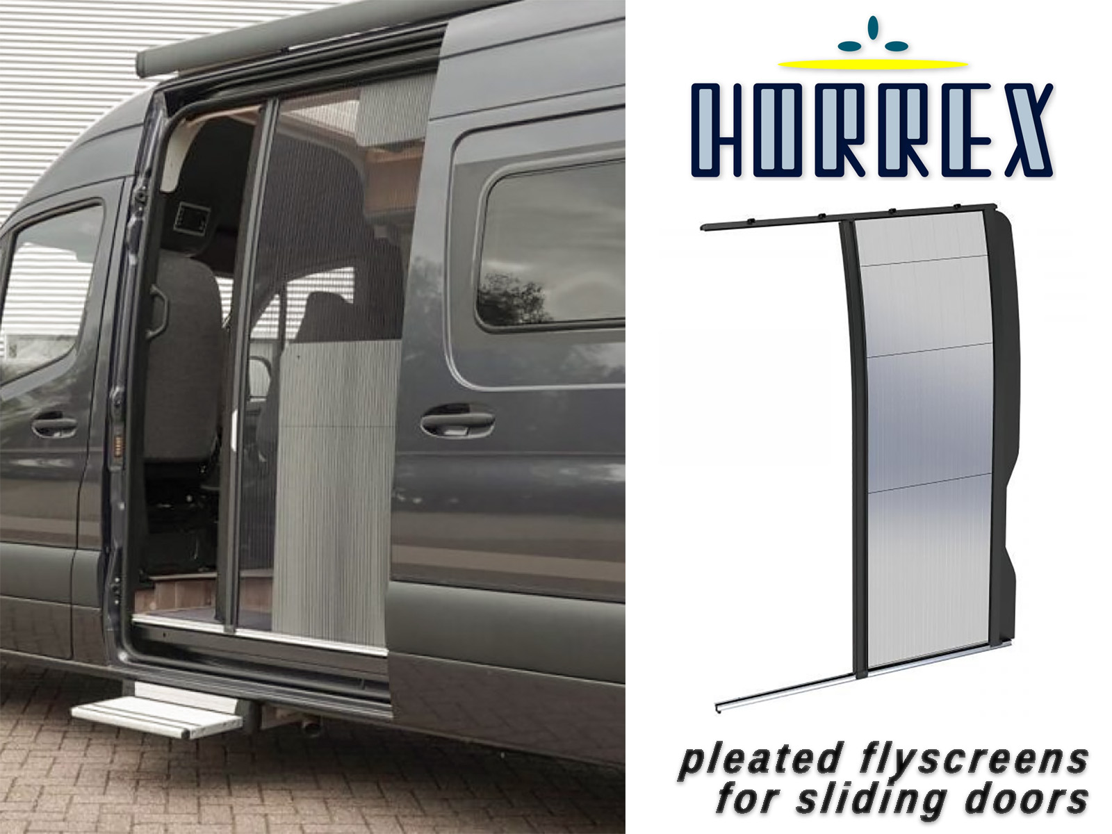 Horrex pleated flyscreen for sliding doors on panel vans RHD Australia