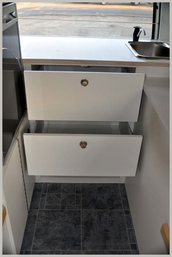 set of drawers in kitchen area