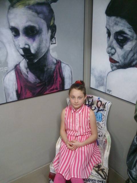 Zeelou and her portrait, Inauguration, Group show, Anden Gallery, Barcelona, Spain, 02 2015