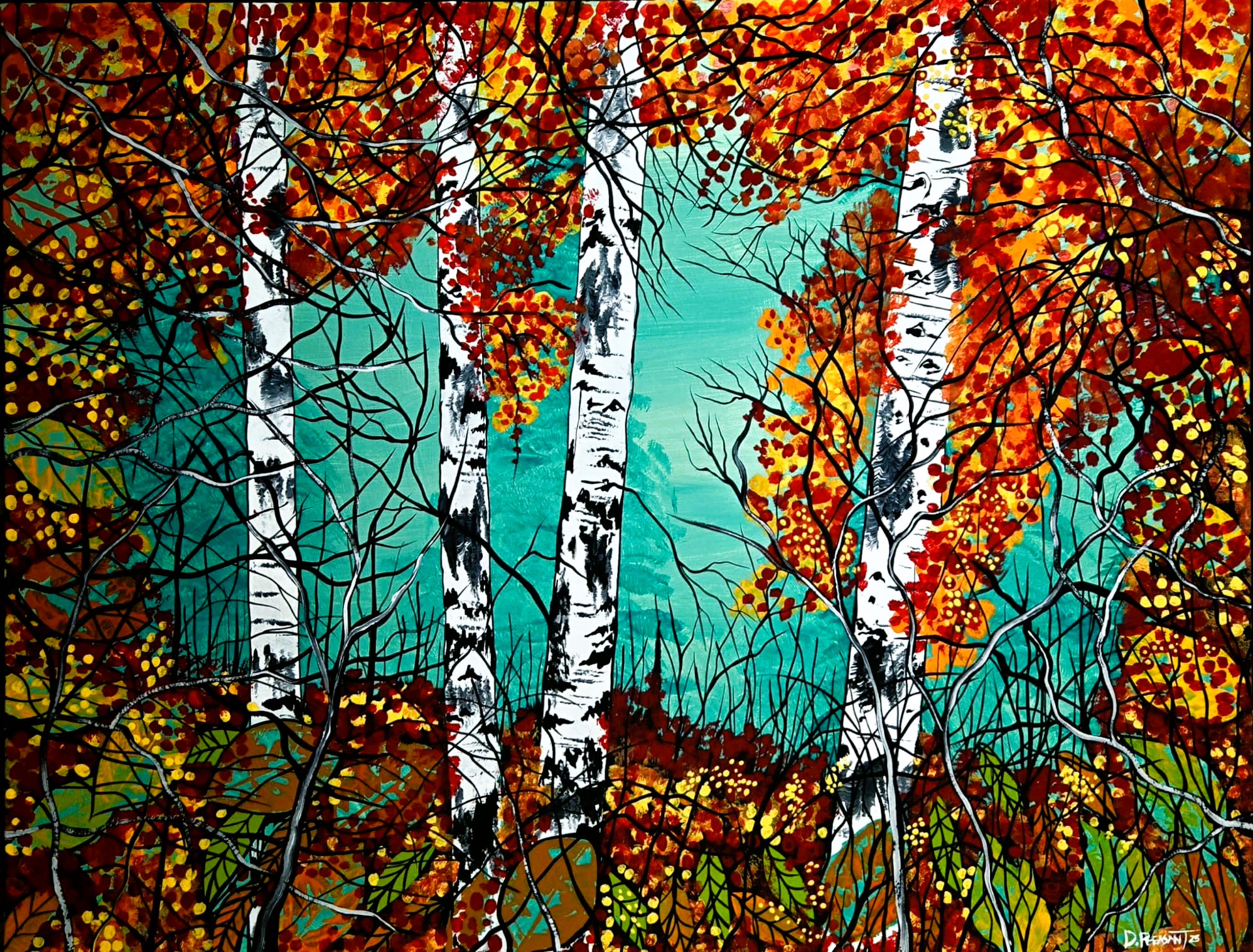 FOUR BIRCHES 26 x 34 acrylic