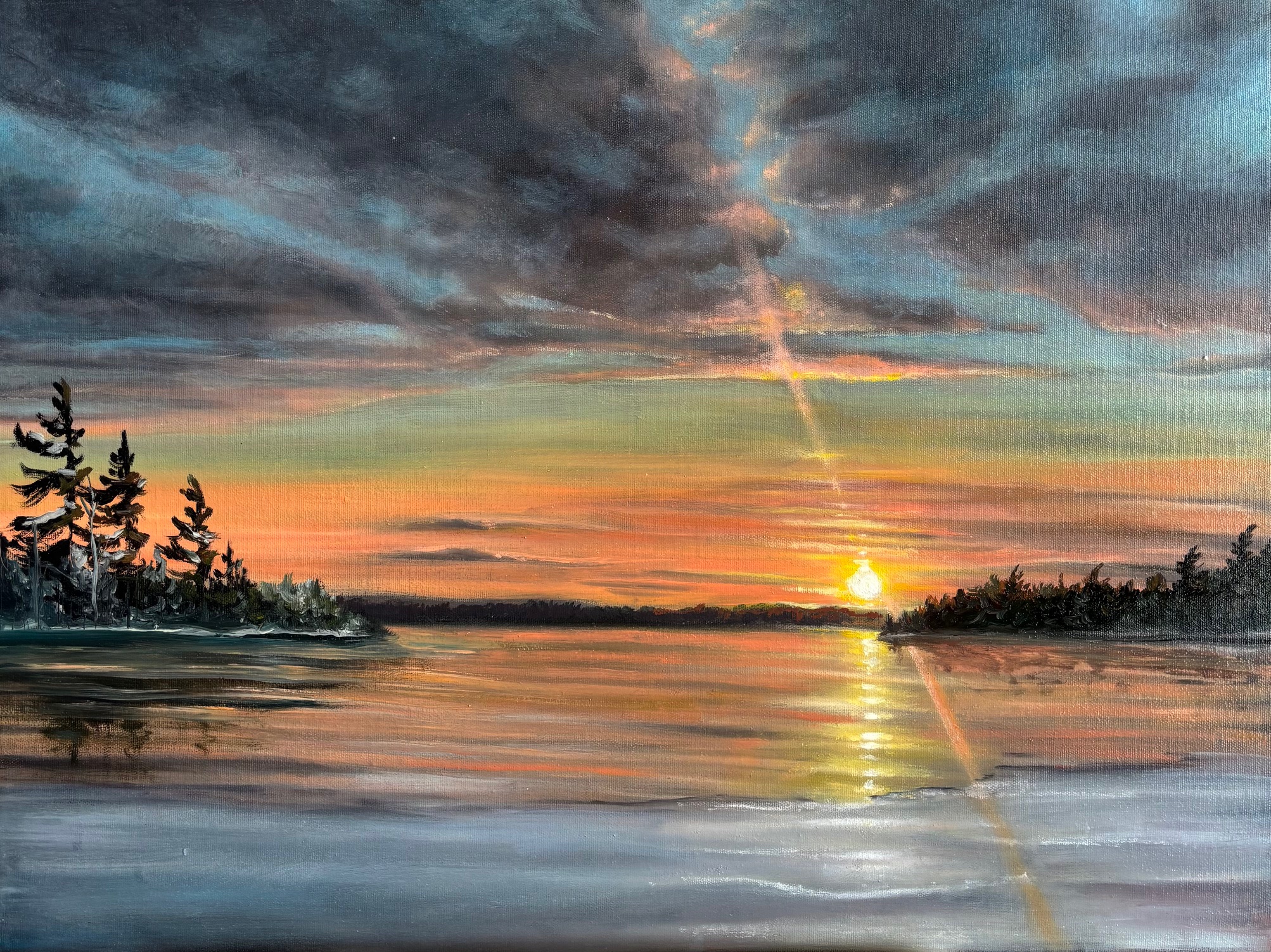 SNOWY SUNSET 18 x 24 oil 