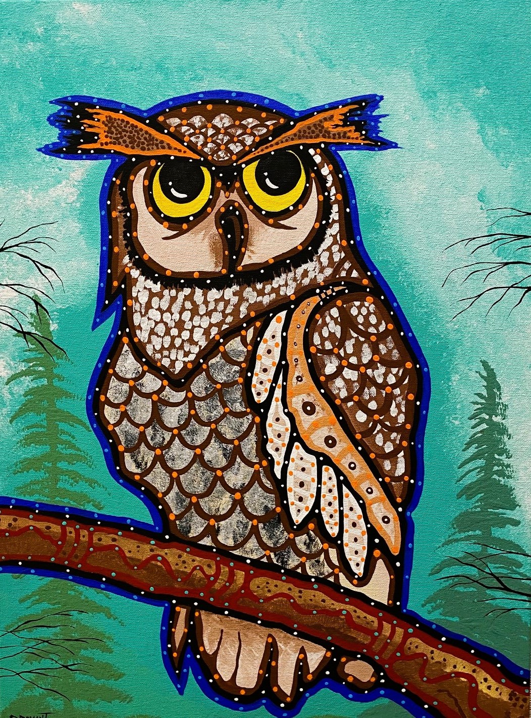 THE WISE  OWL 24 x 18 acrylic 