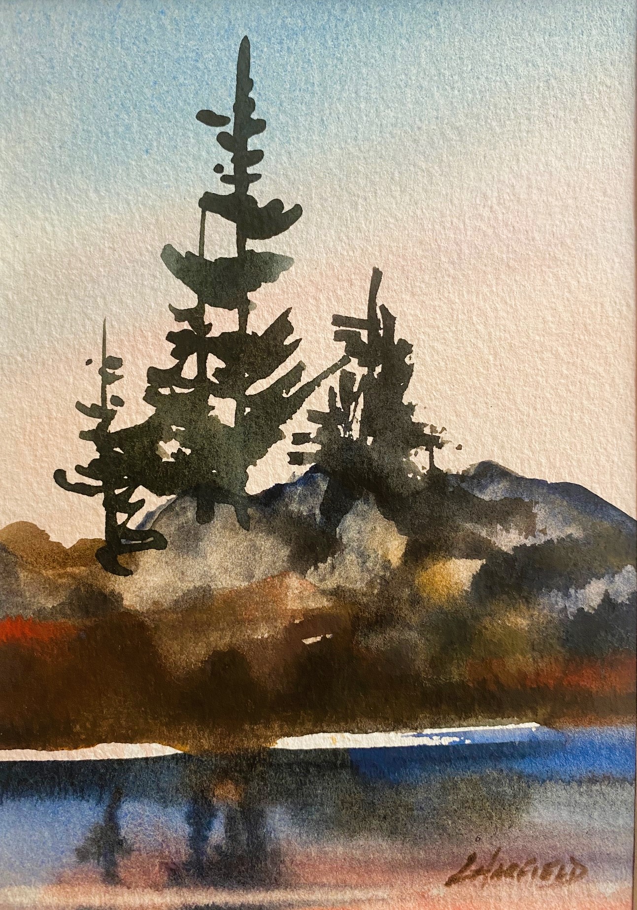 TALL SOLITUDES 7 x 5 watercolour (matted 10 x 8)